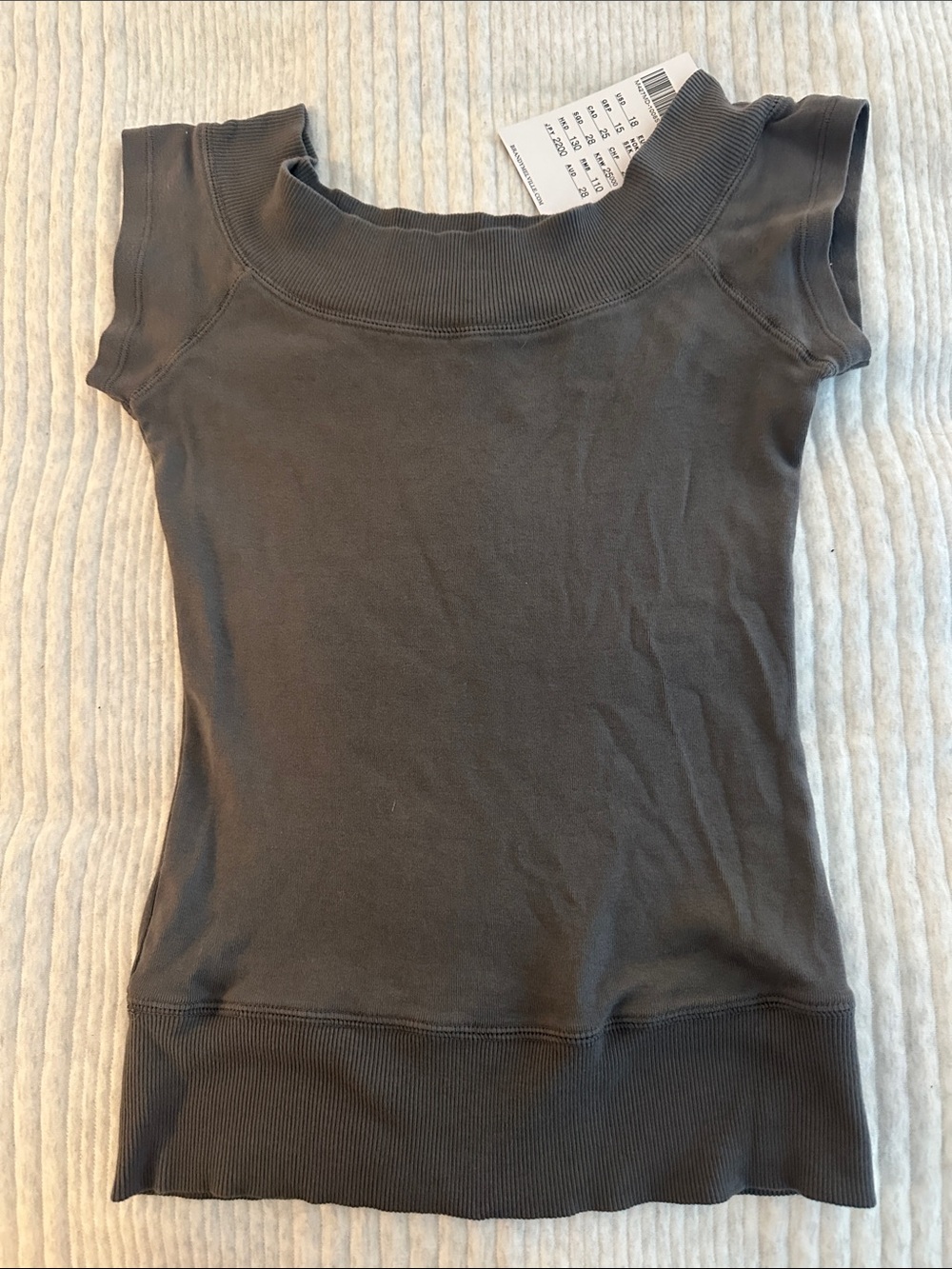 Brandy Melville Short Sleeve Ribbed Neck Top - Charcoal Gray